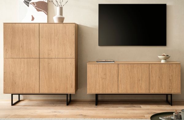 Wohnwand Breda in Stone Eiche Wohnkombination 2-teilig 280 cm, mit Push-to-Open