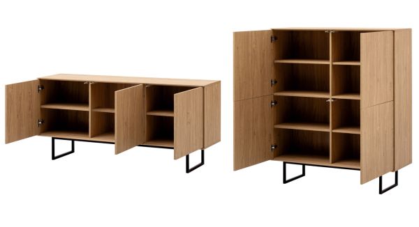 Wohnwand Breda in Stone Eiche Wohnkombination 2-teilig 280 cm, mit Push-to-Open