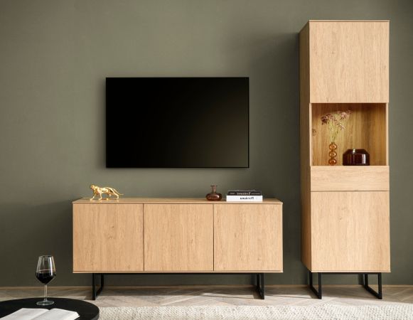 Wohnwand Breda in Stone Eiche Wohnkombination 2-teilig 220 cm, mit Push-to-Open