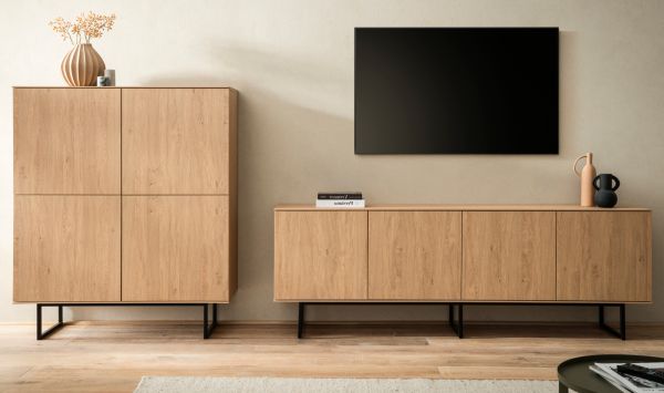 Wohnwand Breda in Stone Eiche Wohnkombination 2-teilig 330 cm, mit Push-to-Open