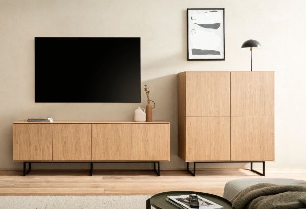 Wohnwand Breda in Stone Eiche Wohnkombination 2-teilig 330 cm, mit Push-to-Open