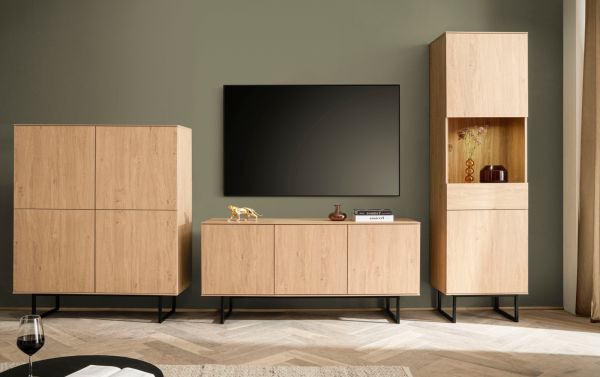 Wohnwand Breda in Stone Eiche Wohnkombination 3-teilig 353 cm, mit Push-to-Open