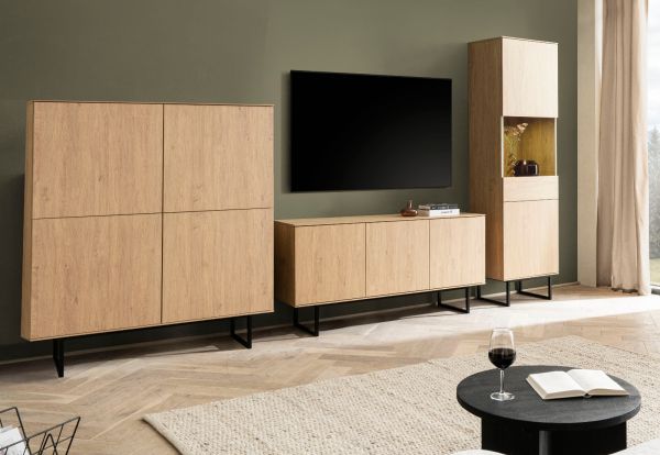 Wohnwand Breda in Stone Eiche Wohnkombination 3-teilig 353 cm, mit Push-to-Open
