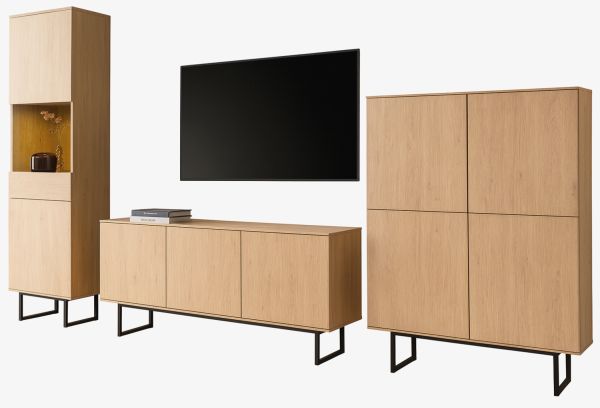 Wohnwand Breda in Stone Eiche Wohnkombination 3-teilig 353 cm, mit Push-to-Open