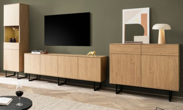 Wohnwand Breda in Stone Eiche Wohnkombination 3-teilig 400 cm, mit Push-to-Open