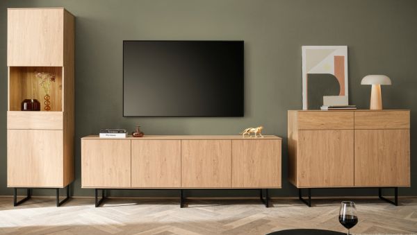 Wohnwand Breda in Stone Eiche Wohnkombination 3-teilig 400 cm, mit Push-to-Open