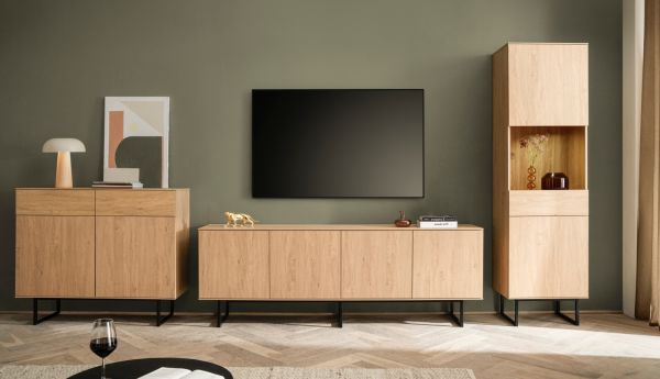 Wohnwand Breda in Stone Eiche Wohnkombination 3-teilig 400 cm, mit Push-to-Open