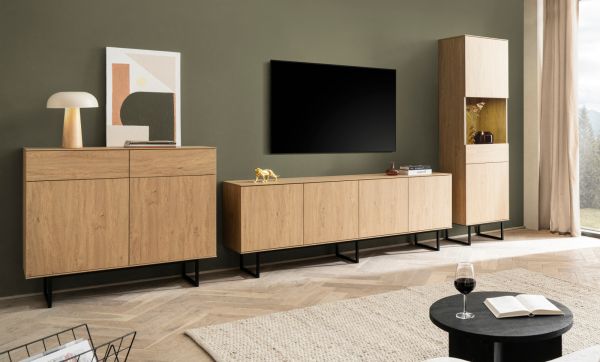 Wohnwand Breda in Stone Eiche Wohnkombination 3-teilig 400 cm, mit Push-to-Open