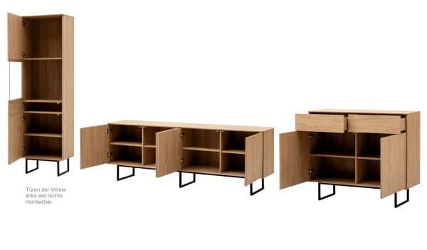 Wohnwand Breda in Stone Eiche Wohnkombination 3-teilig 400 cm, mit Push-to-Open