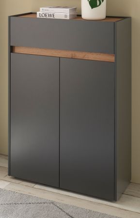 Schuhschrank Center in grau matt und Wotan Eiche Flurkommode 85 x 122 cm