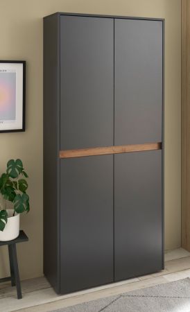 Schuhschrank Center in grau matt und Wotan Eiche Flurschrank 85 x 195 cm