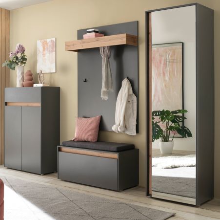 Garderobe Set 5-teilig Center in grau matt und Wotan Eiche Garderobenkombination 265 x 200 cm