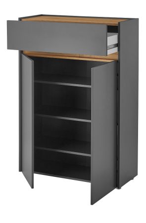 Garderobe Set 5-teilig Center in grau matt und Wotan Eiche Garderobenkombination 265 x 200 cm