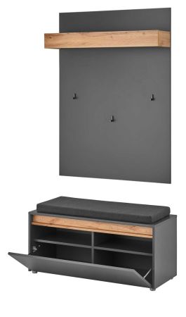 Garderobe Set 5-teilig Center in grau matt und Wotan Eiche Garderobenkombination 265 x 200 cm
