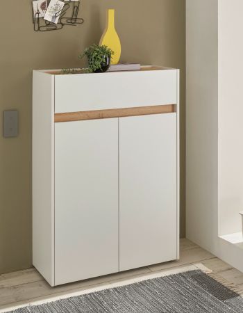 Schuhschrank Center in wei� und Wotan Eiche Flurkommode 85 x 122 cm