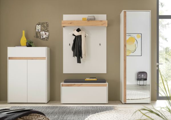 Schuhschrank Center in wei� und Wotan Eiche Flurkommode 85 x 122 cm
