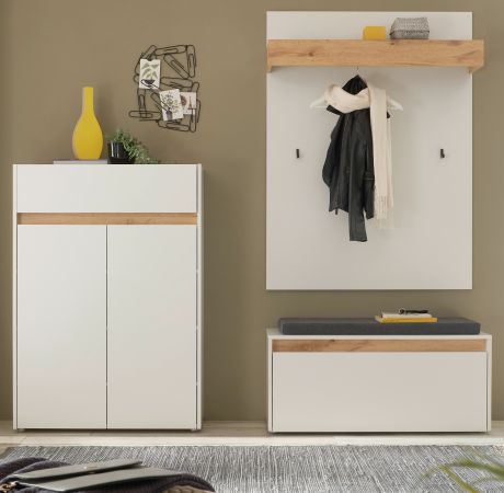 Garderobe Set 4-teilig Center in wei� und Wotan Eiche Garderobenkombination 195 x 200 cm