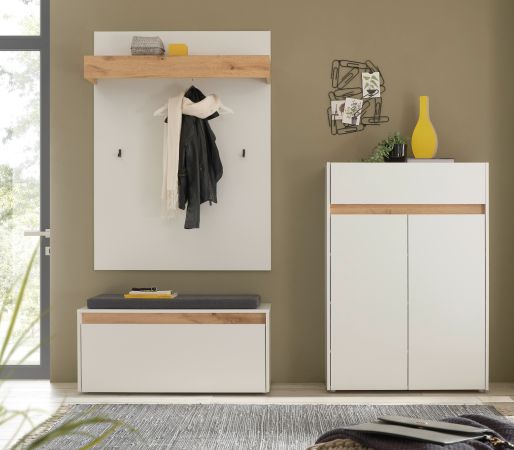 Garderobe Set 4-teilig Center in wei� und Wotan Eiche Garderobenkombination 195 x 200 cm