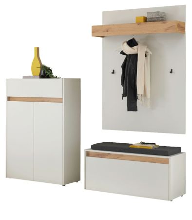 Garderobe Set 4-teilig Center in wei� und Wotan Eiche Garderobenkombination 195 x 200 cm