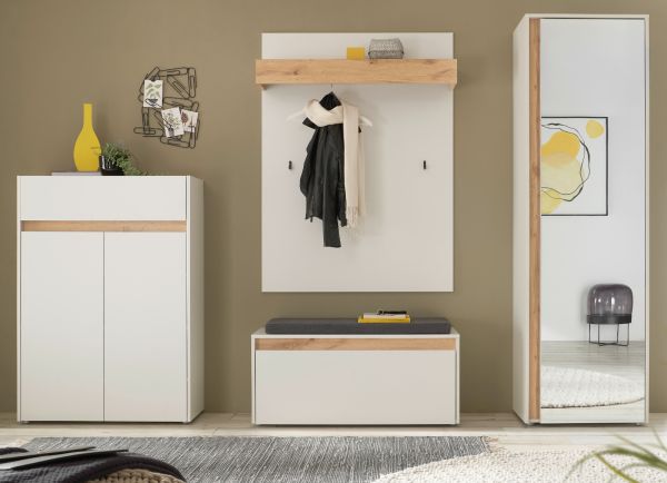 Garderobe Set 5-teilig Center in wei� und Wotan Eiche Garderobenkombination 265 x 200 cm