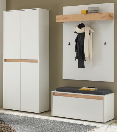 Garderobe Set 4-teilig Center in wei� und Wotan Eiche Garderobenkombination 195 x 200 cm