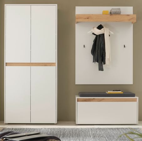 Garderobe Set 4-teilig Center in wei� und Wotan Eiche Garderobenkombination 195 x 200 cm
