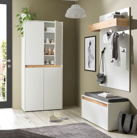 Garderobe Set 4-teilig Center in wei� und Wotan Eiche Garderobenkombination 195 x 200 cm
