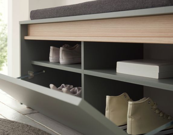 Garderobe Sitzbank Center in Salbei und Barista Eiche Garderobenbank 100 cm
