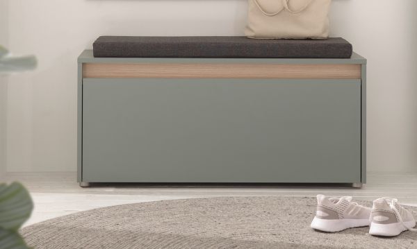 Garderobe Sitzbank Center in Salbei und Barista Eiche Garderobenbank 100 cm