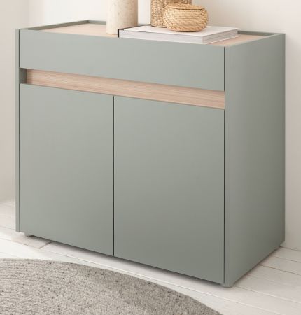 Schuhschrank Center in Salbei und Barista Eiche Flurkommode 80 x 70 cm