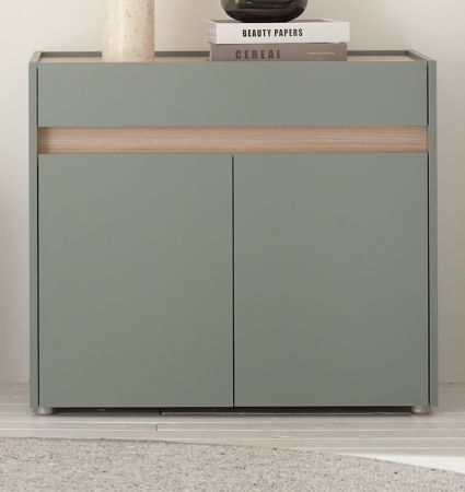 Schuhschrank Center in Salbei und Barista Eiche Flurkommode 80 x 70 cm