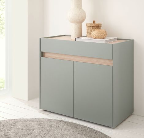 Schuhschrank Center in Salbei und Barista Eiche Flurkommode 80 x 70 cm