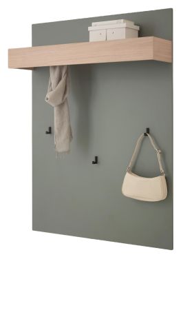 Garderobenpaneel Center in Salbei und Barista Eiche Wandgarderobe 100 x 135 cm