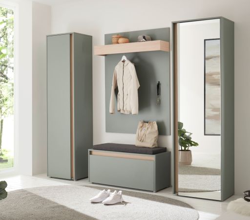 Garderobe Set 4-teilig Center in Salbei und Barista Eiche Garderobenkombination 170 x 200 cm