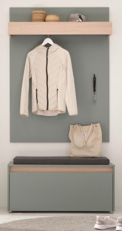 Garderobe Set 3-teilig Center in Salbei und Barista Eiche Garderobenkombination 100 x 200 cm