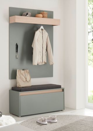 Garderobe Set 3-teilig Center in Salbei und Barista Eiche Garderobenkombination 100 x 200 cm
