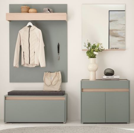 Garderobe Set 5-teilig Center in Salbei und Barista Eiche Garderobenkombination 190 x 200 cm