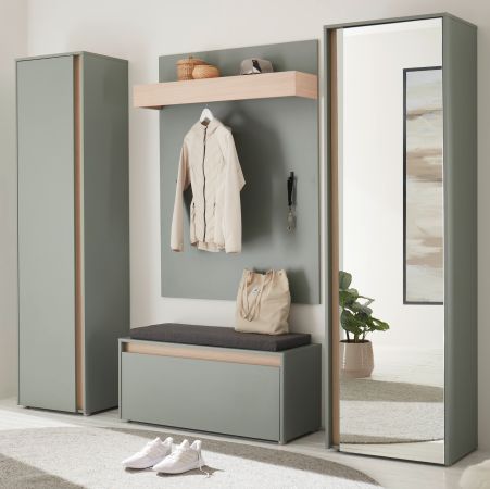 Garderobe Set 5-teilig Center in Salbei und Barista Eiche Garderobenkombination 230 x 200 cm