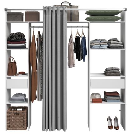 Parisot Kleiderschrank Nivo in Wei� und Grau Mehrzweckschrank mit Vorhang 198 x 203 cm