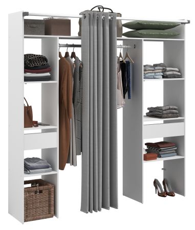 Parisot Kleiderschrank Nivo in Wei� und Grau Mehrzweckschrank mit Vorhang 198 x 203 cm