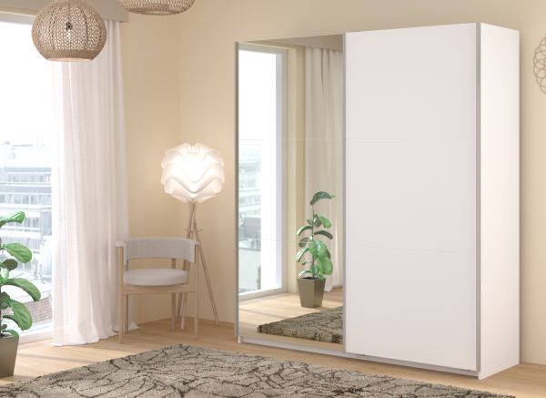 Kleiderschrank Swing in wei� Schiebet�renschrank 2-t�rig mit Spiegel 178 x 203 cm, Soft-Close