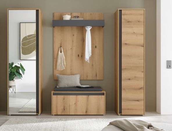 Garderobenschrank Center in Evoke Eiche und grau Flurschrank mit Spiegel 60 x 200 cm