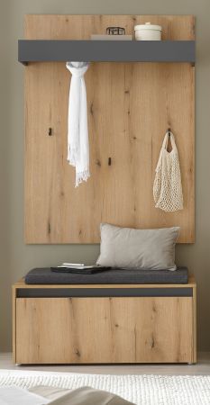 Garderobe Set 3-teilig Center in Evoke Eiche und grau Garderobenkombination 100 x 200 cm