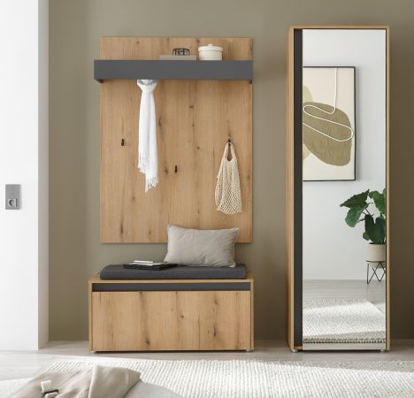 Garderobe Set 3-teilig Center in Evoke Eiche und grau Garderobenkombination 100 x 200 cm