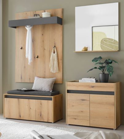 Garderobe Set 5-teilig Center in Evoke Eiche und grau Garderobenkombination 190 x 200 cm