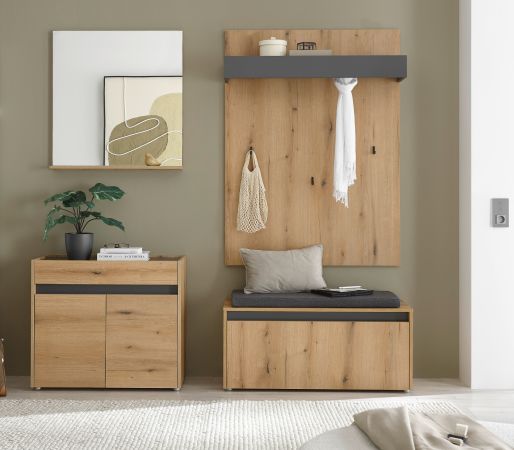 Garderobe Set 5-teilig Center in Evoke Eiche und grau Garderobenkombination 190 x 200 cm