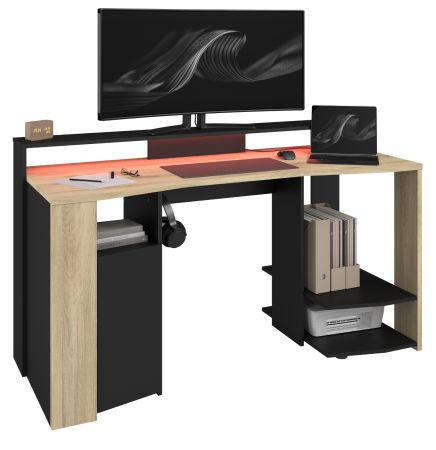 Gamingtisch Meta in Eiche und schwarz Gamer Schreibtisch inkl. LED mit Farbwechsel 152 cm