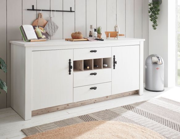 K�chenschrank Rovola in wei� Pinie Landhaus K�che Unterschrank f�r Sp�le oder Kochfeld 202 cm, Soft-Close