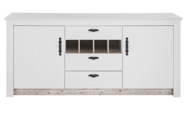 K�chenschrank Rovola in wei� Pinie Landhaus K�che Unterschrank f�r Sp�le oder Kochfeld 202 cm, Soft-Close