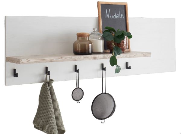 K�chenregal Rovola in wei� Pinie Landhaus K�che Wandregal 130 cm Gew�rzregal